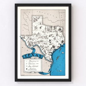 Texas Map 1931, Vintage Texas Map, Old Texas Art, Wall Art Gift for Texas History Lovers Retro Decor