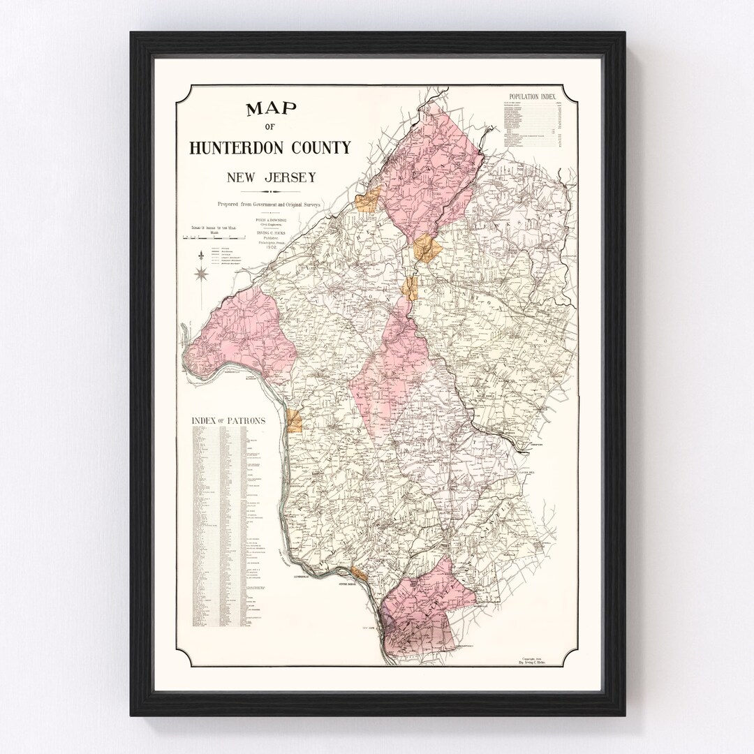 Hunterdon County New Jersey Map 1902 Old Map of Hunterdon County New