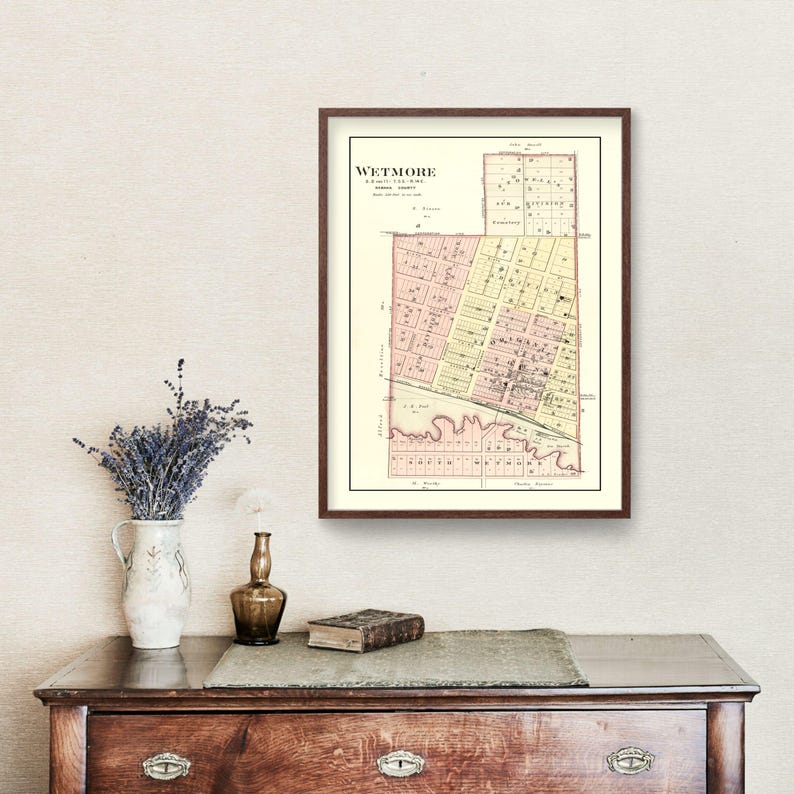 Wetmore Map 1887 Old Map of Wetmore Kansas Art Vintage Print Framed