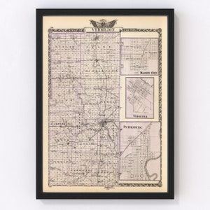 Vermilion County Map 1876, Vintage Vermilion County Map, Old Vermilion County Illinois Art, Wall Art Gift for Vermilion County History Lover