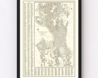 Seattle Map 1920, Vintage Seattle Map, Old Seattle Washington Art, Wall Art Gift for Seattle History Lovers Retro Decor