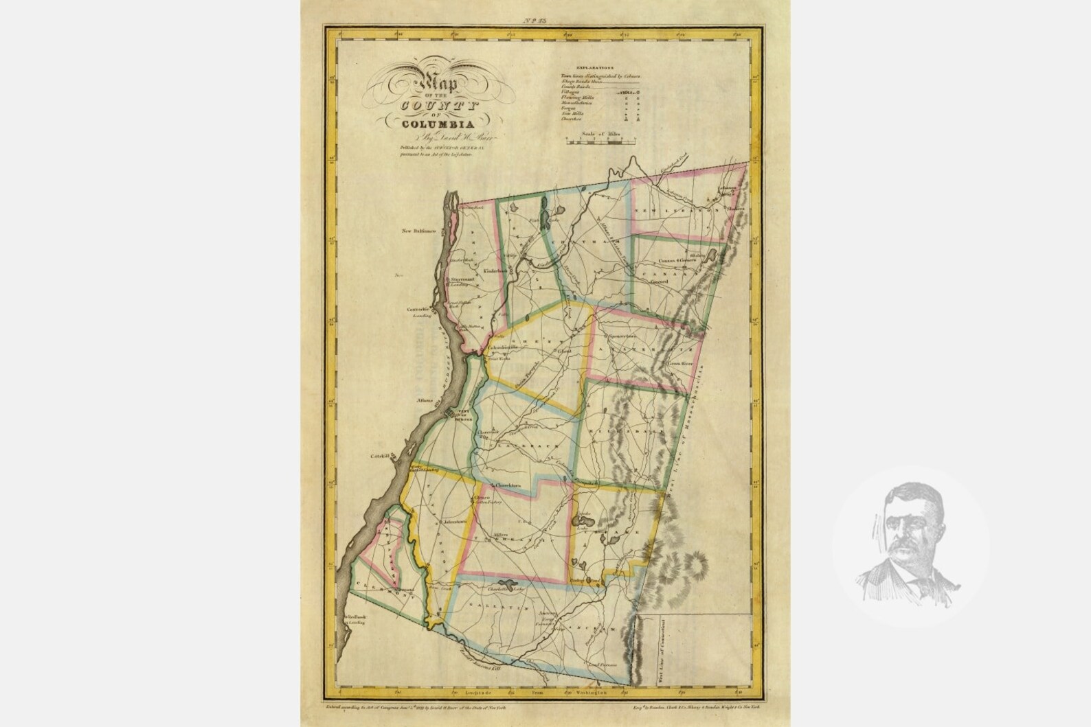 Vintage Columbia County NY Map 1829 Old New York Map Etsy