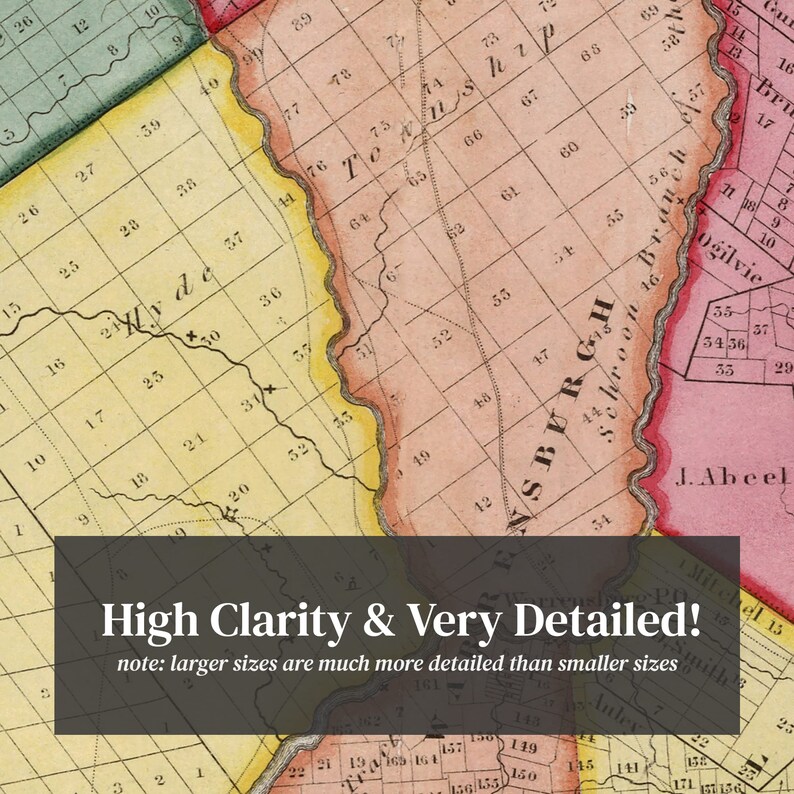 Warren County NY Map 1840 Old Map of Queensbury New York Art Etsy