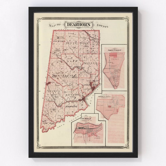 Dearborn County IN Map 1876 Old Map of Lawrenceburg Indiana - Etsy