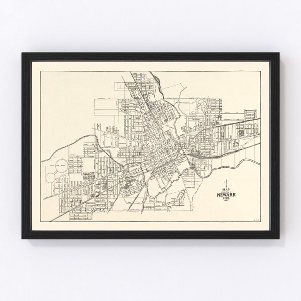 Newark Map 1921 - Old Map of Newark Ohio Art Vintage Print Framed Canvas Portrait History Genealogy Farmhouse Décor