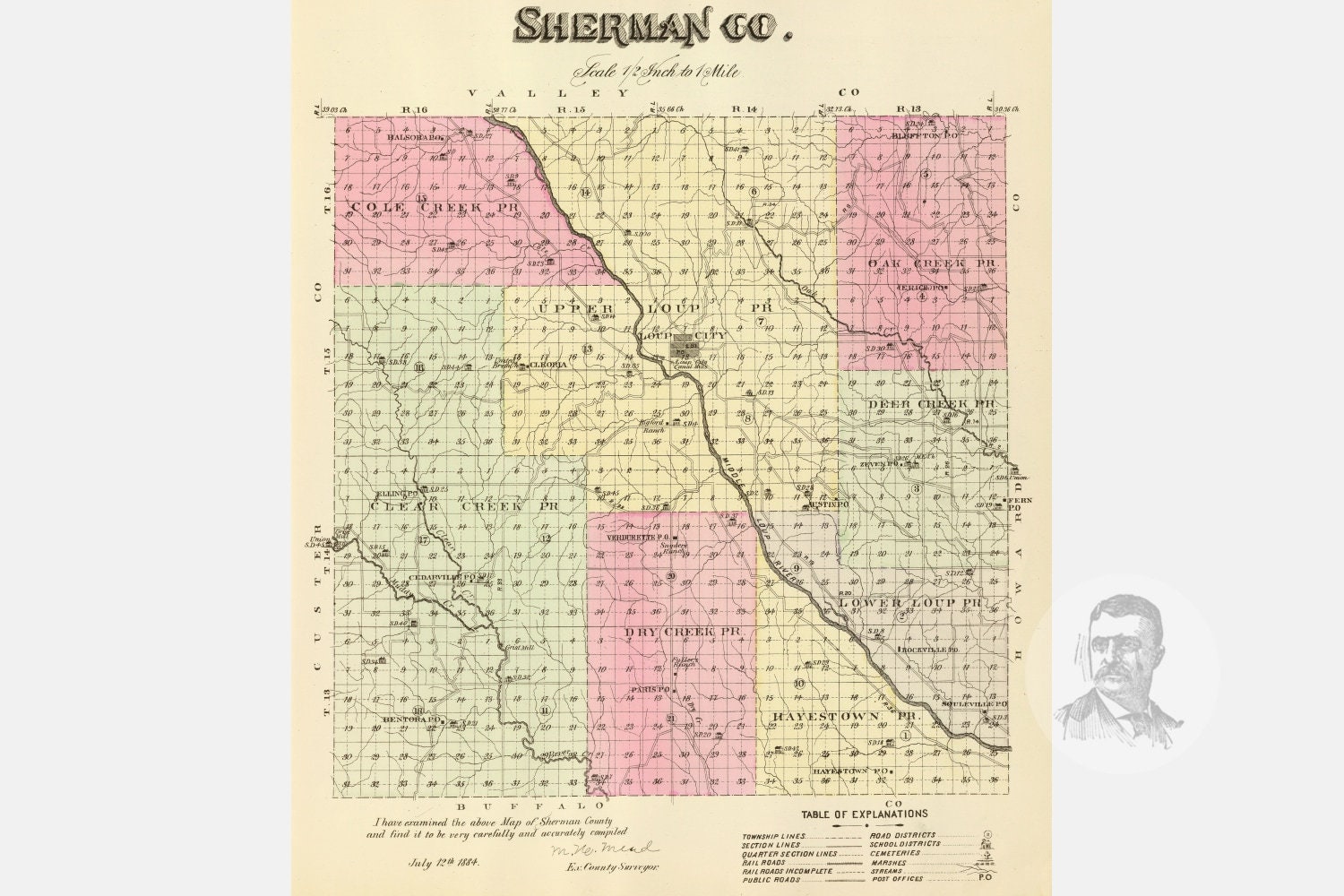 Vintage Sherman County NE Map 1885 Old Nebraska Map Etsy
