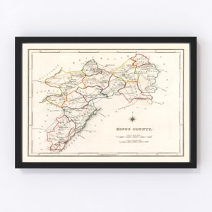 Kings County Ireland Map 1846 - Old Map of Kings County Ireland Ireland Art Vintage Print Framed Wall Art Canvas Portrait  History