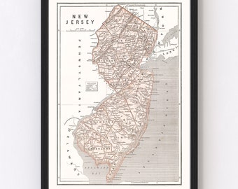 New Jersey Map 1846 - Old Map of New Jersey Art Vintage Print Framed Wall Art Canvas Portrait NJ History Genealogy Farmhouse Décor