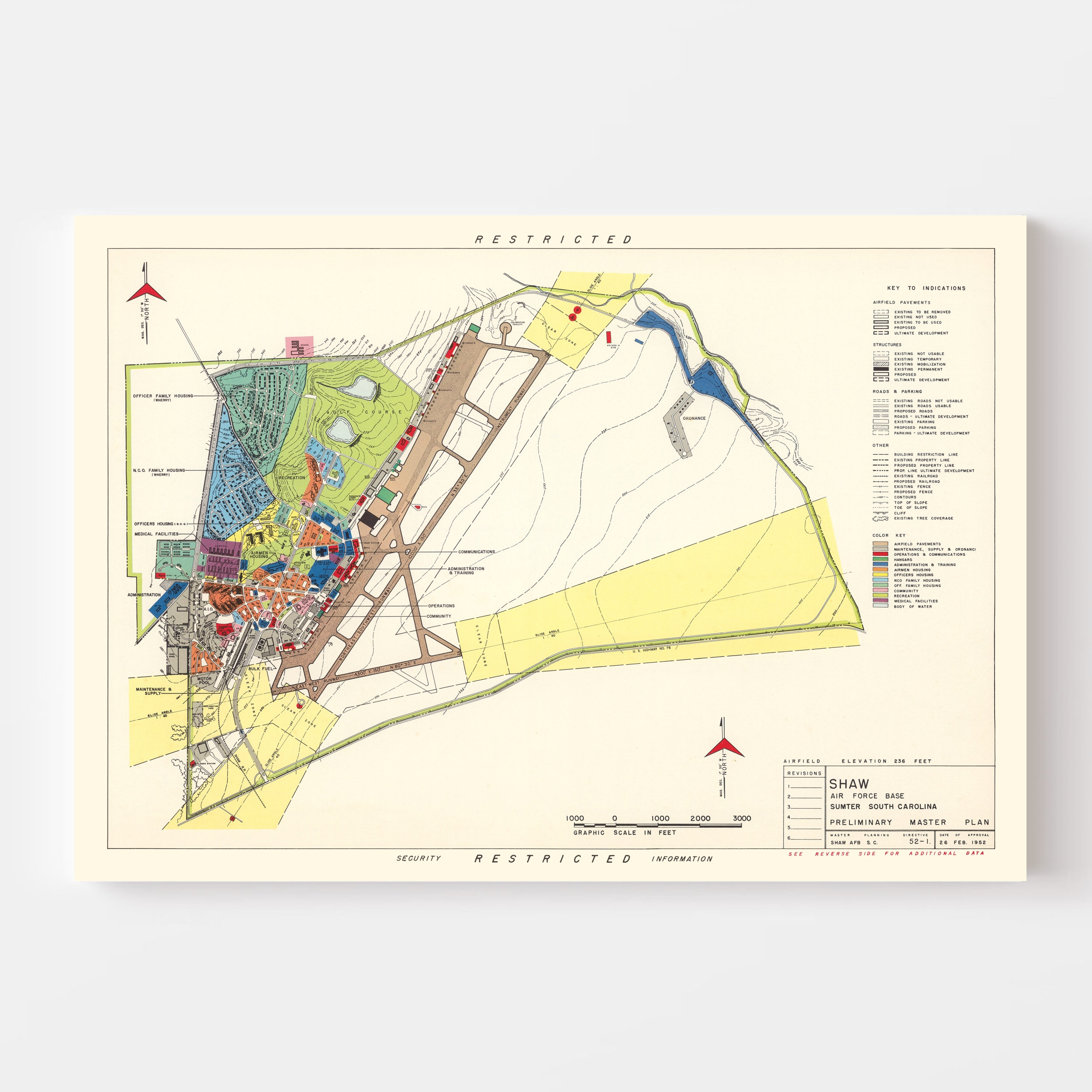 Shaw Serviceability Map Shaw Air Force Base Map 1953, Vintage Shaw Air Force Base Map, Old Shaw ...