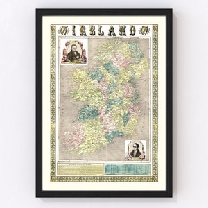 Ireland Map 1855, Vintage Ireland Map, Old Ireland Art, Wall Art Gift for Ireland History Lovers Retro Decor