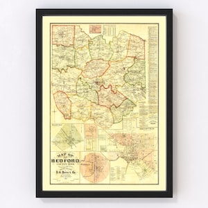Bedford County Map 1878, Vintage Bedford County Map, Old Bedford County Tennessee Art, Wall Art Gift for Bedford County History Lovers Retro