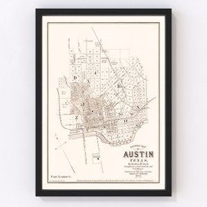 Austin Map 1885, Vintage Austin Map, Old Austin Texas Art, Wall Art Gift for Austin History Lovers Retro Decor