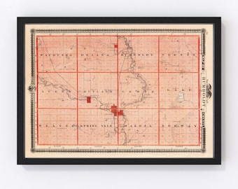 Humboldt County Map 1875, Vintage Humboldt County Map, Old Humboldt County Iowa Art, Wall Art Gift for Humboldt County History Lovers Retro