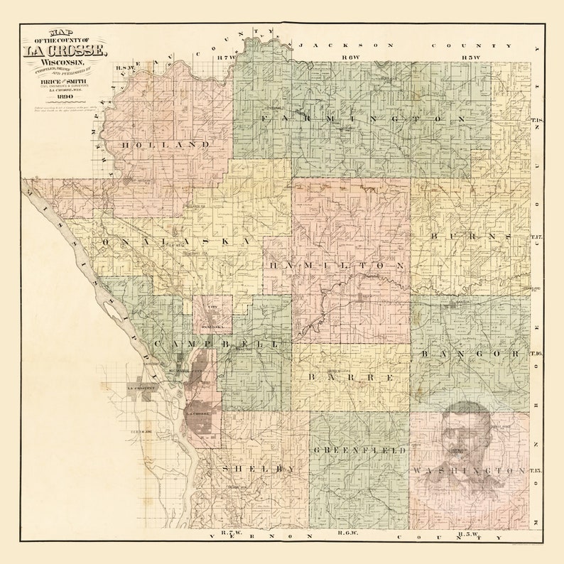 La Crosse County Wisconsin Vintage Map From 1890 Old County Etsy