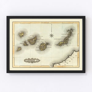 Canary Islands Map 1823, Vintage Canary Islands Map, Old Canary Islands Art, Wall Art Gift for Canary Islands History Lovers Retro Decor