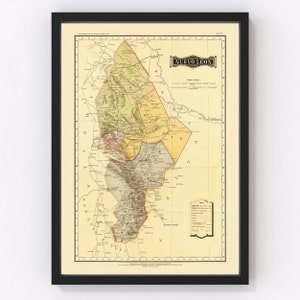 May include: A vintage map of Nuevo Leon, Mexico, with a detailed outline of the state's borders and internal divisions. The map is printed in shades of yellow, green, and brown, with a key to the different regions. The title "Nuevo Leon" is printed in a black banner at the top of the map.