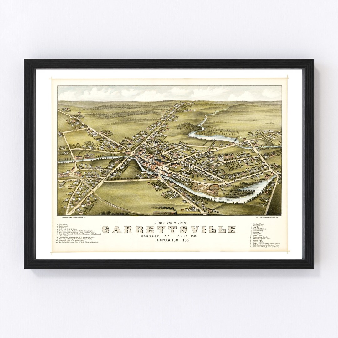 Garrettsville Map 1883 Old Map of Garrettsville Ohio Art Vintage Print
