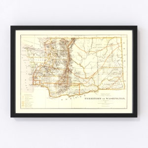 Washington Map 1876, Vintage Washington Map, Old Washington Art, Wall Art Gift for Washington History Lovers Retro Decor