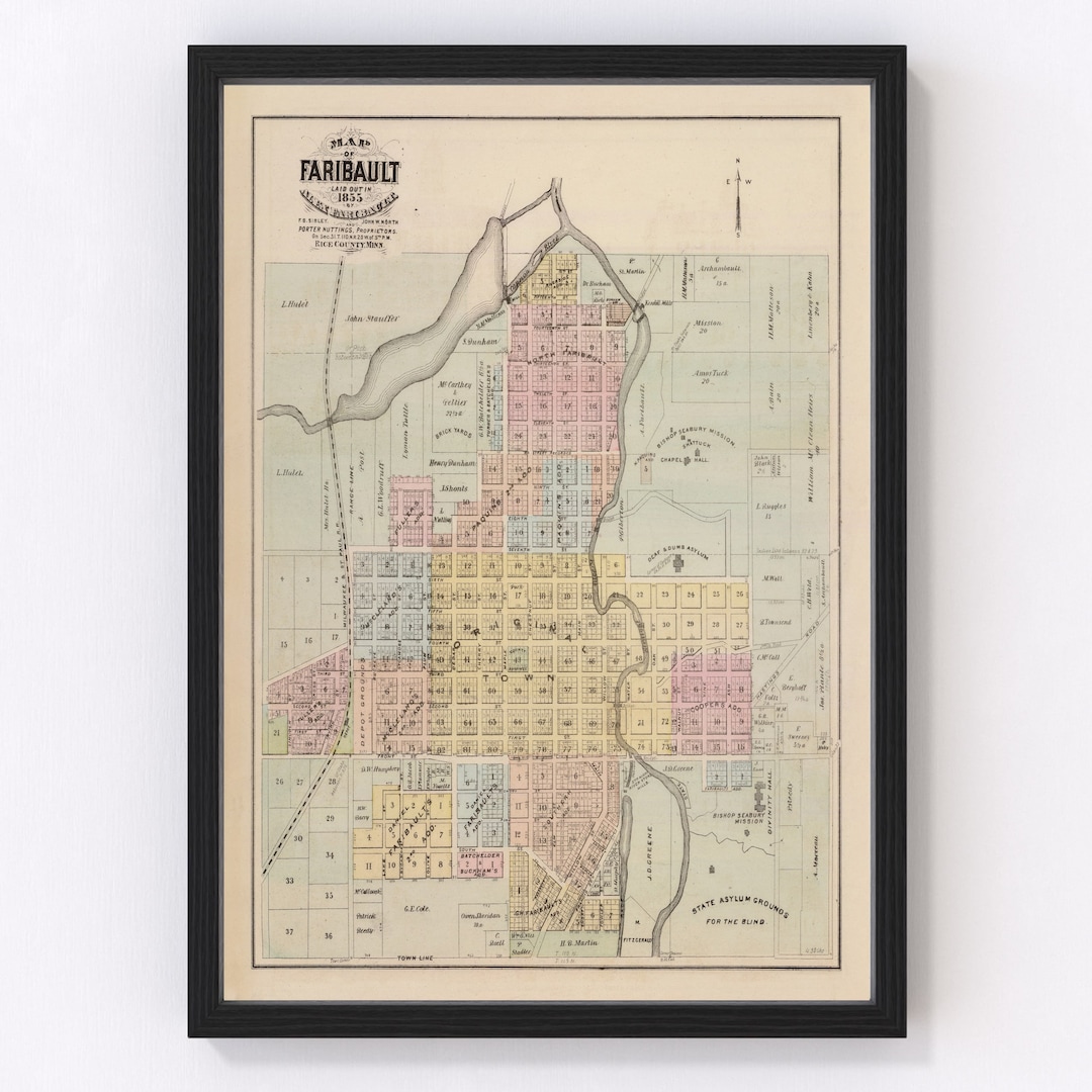 Faribault Map 1874 Old Map of Faribault Minnesota Art Etsy
