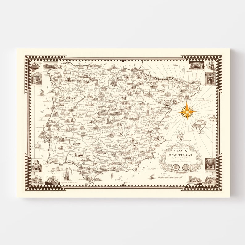 Spain Map 1935 Old Map of Spain Art Print Framed Wall Art - Etsy