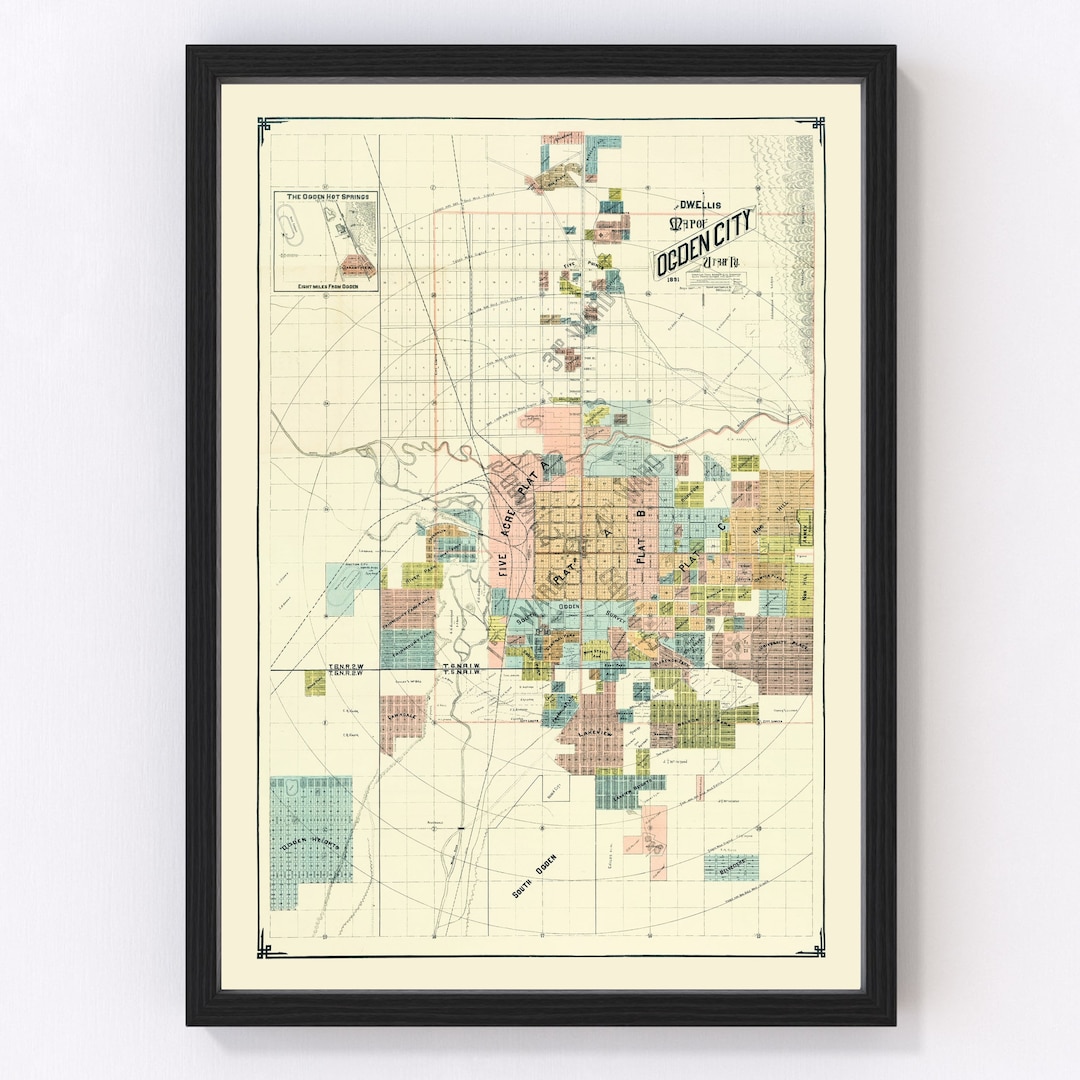 Ogden Map 1891 Old Map of Ogden Utah Art Vintage Print Framed Canvas ...