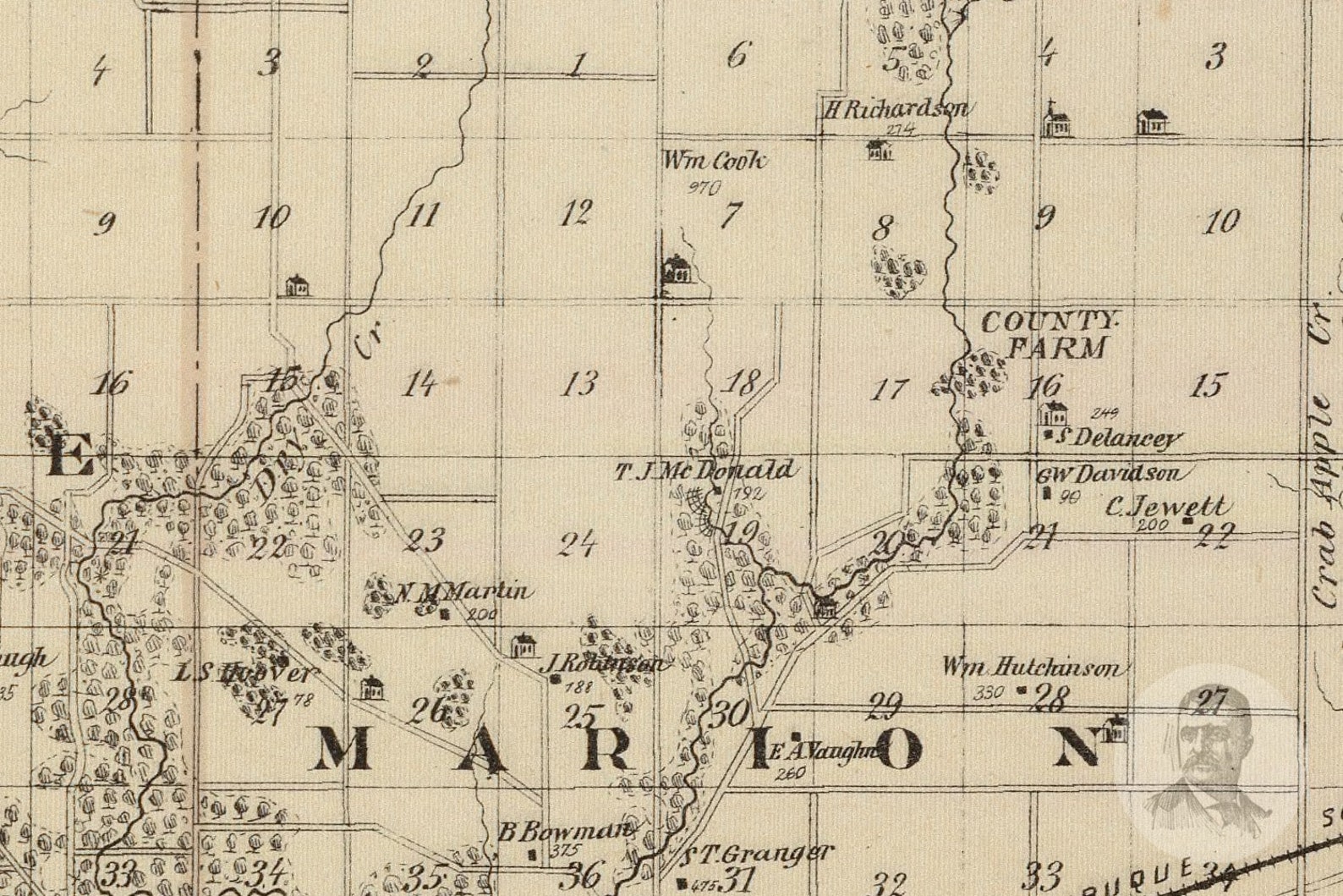 Vintage Linn County IA Map 1875 Old Iowa Map Historical Etsy