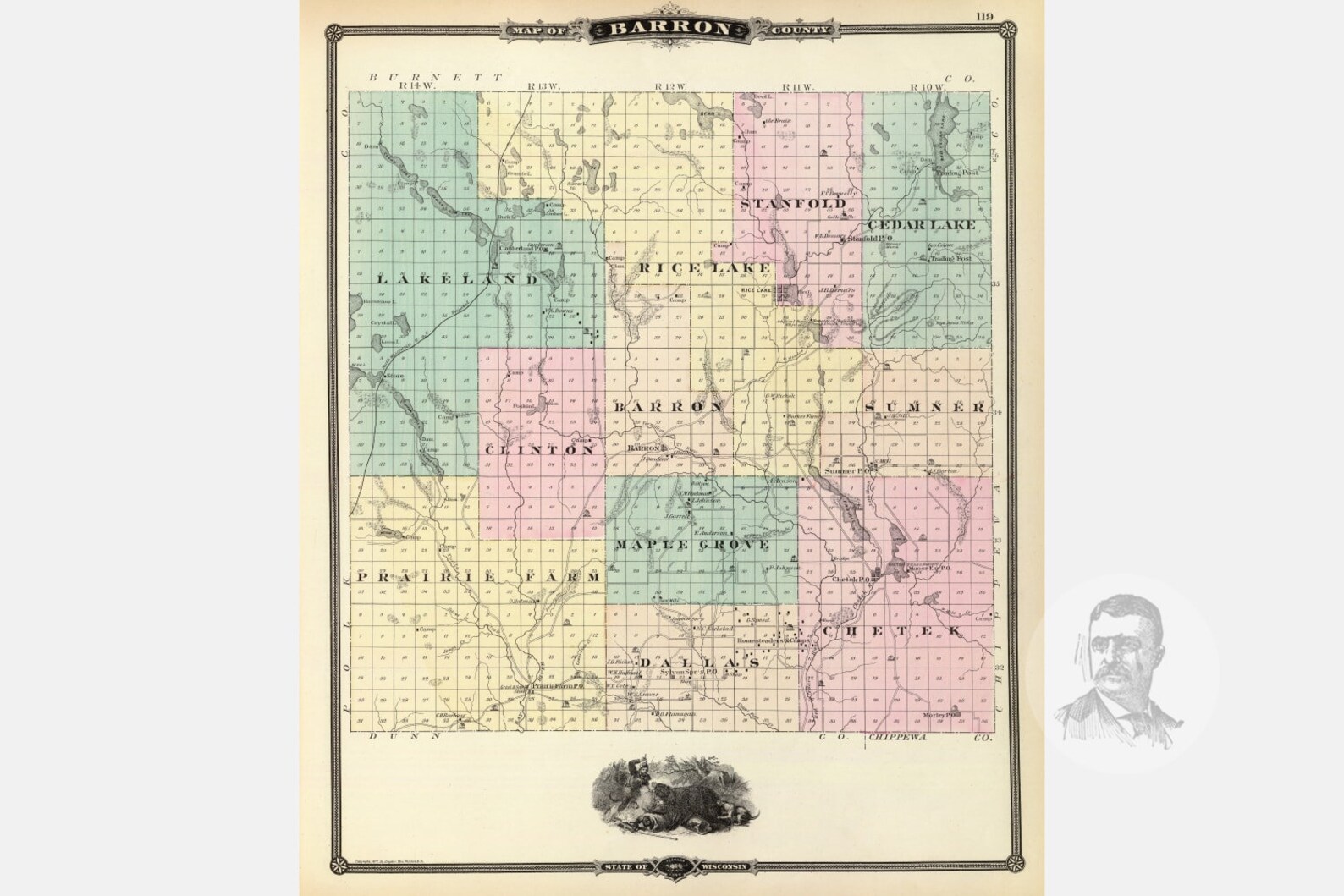 Vintage Barron County WI Map 1878 Old Wisconsin Map Etsy