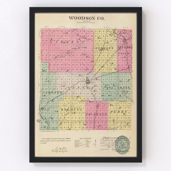 Woodson County KS Map 1887 Old Map of Yates Center Kansas Etsy