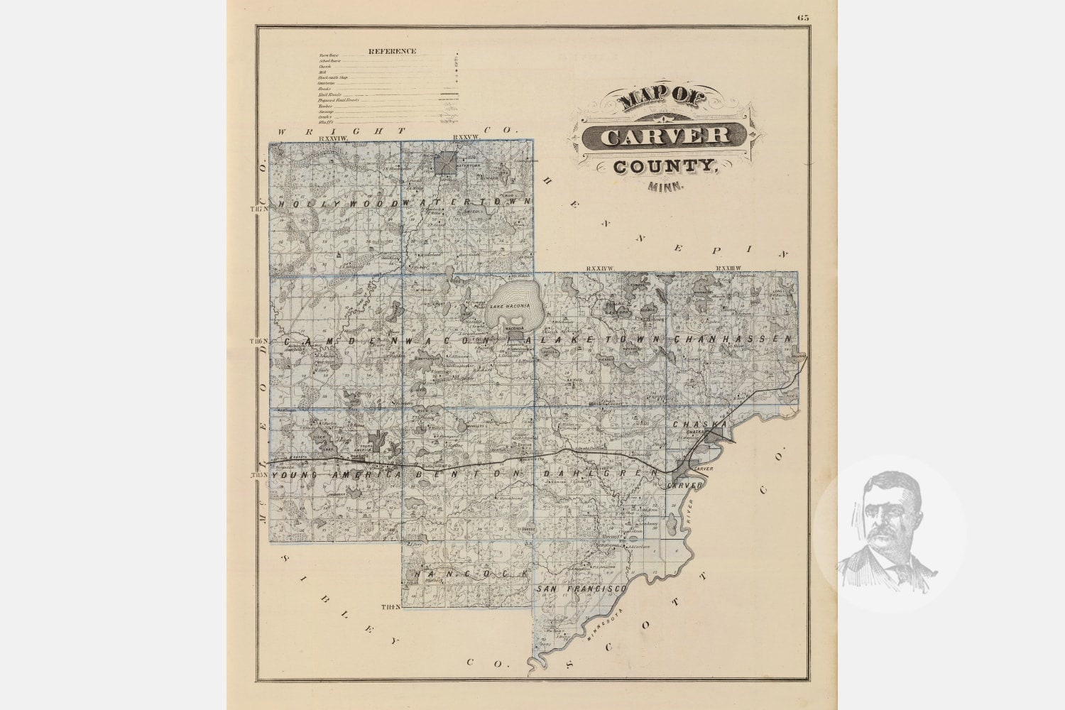 Vintage Carver County MN Map 1874 Old Minnesota Map Etsy