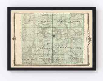 Wayne County Map 1875, Vintage Wayne County Map, Old Wayne County Iowa Art, Wall Art Gift for Wayne County History Lovers Retro Decor