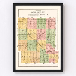 Guthrie County Map 1917, Vintage Guthrie County Map, Old Guthrie County Iowa Art, Wall Art Gift for Guthrie County History Lovers Retro Deco