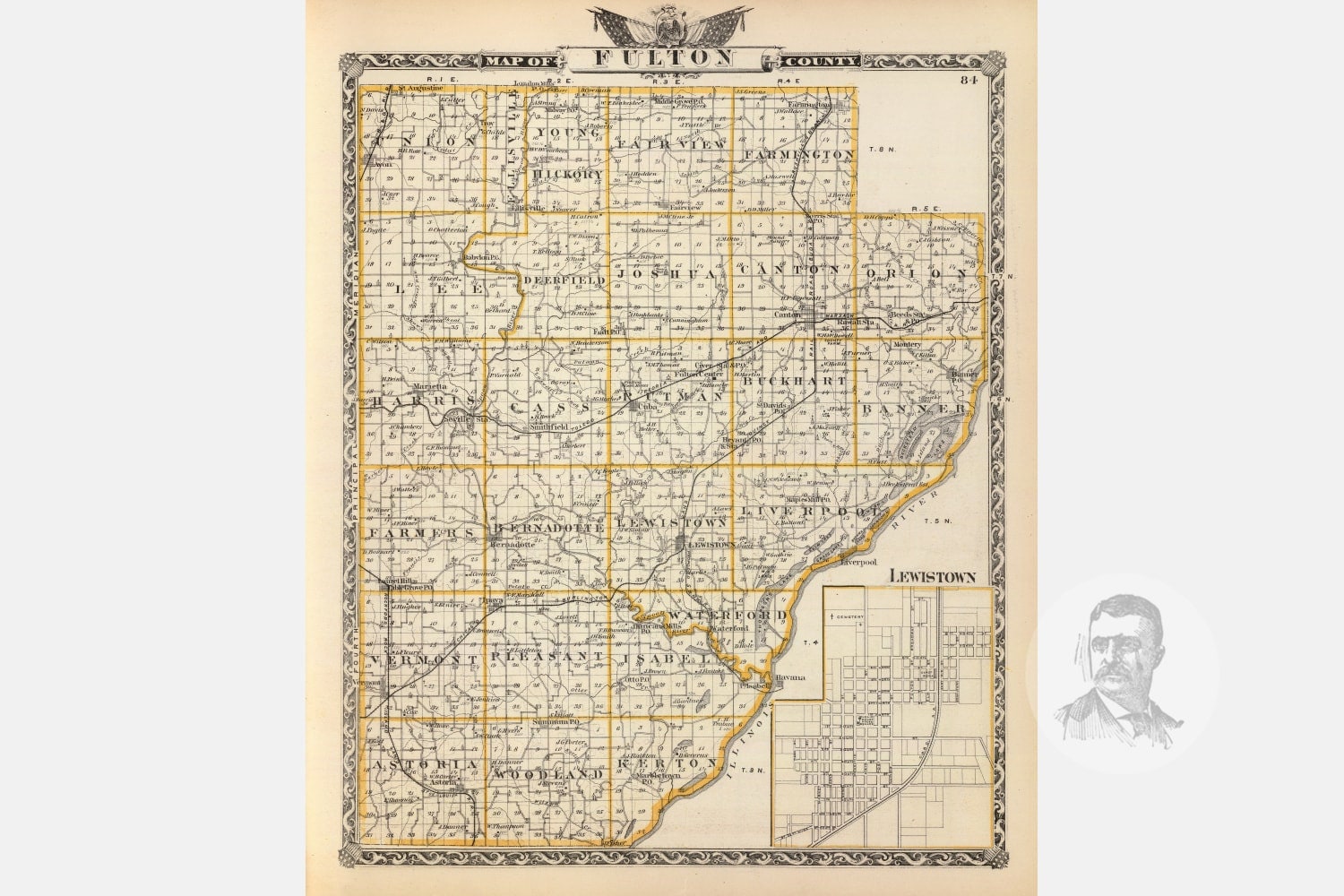 Vintage Fulton County IL Map 1876 Old Illinois Map Etsy