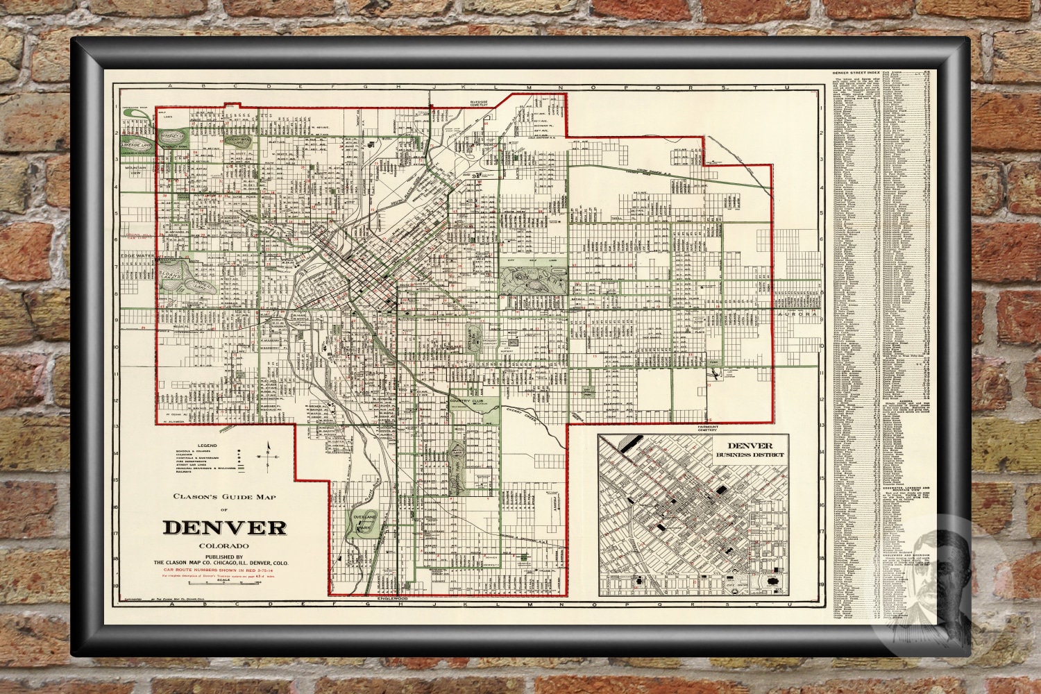 Vintage Denver Map from 1920 Old Colorado Map Historic CO Etsy