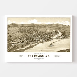 Dalles Map 1884 - Old Map of Dalles Oregon Art Vintage Print Framed ...
