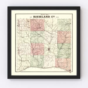 Richland County Map 1874, Vintage Richland County Map, Old Richland County Wisconsin Art, Wall Art Gift for Richland County History Lovers R