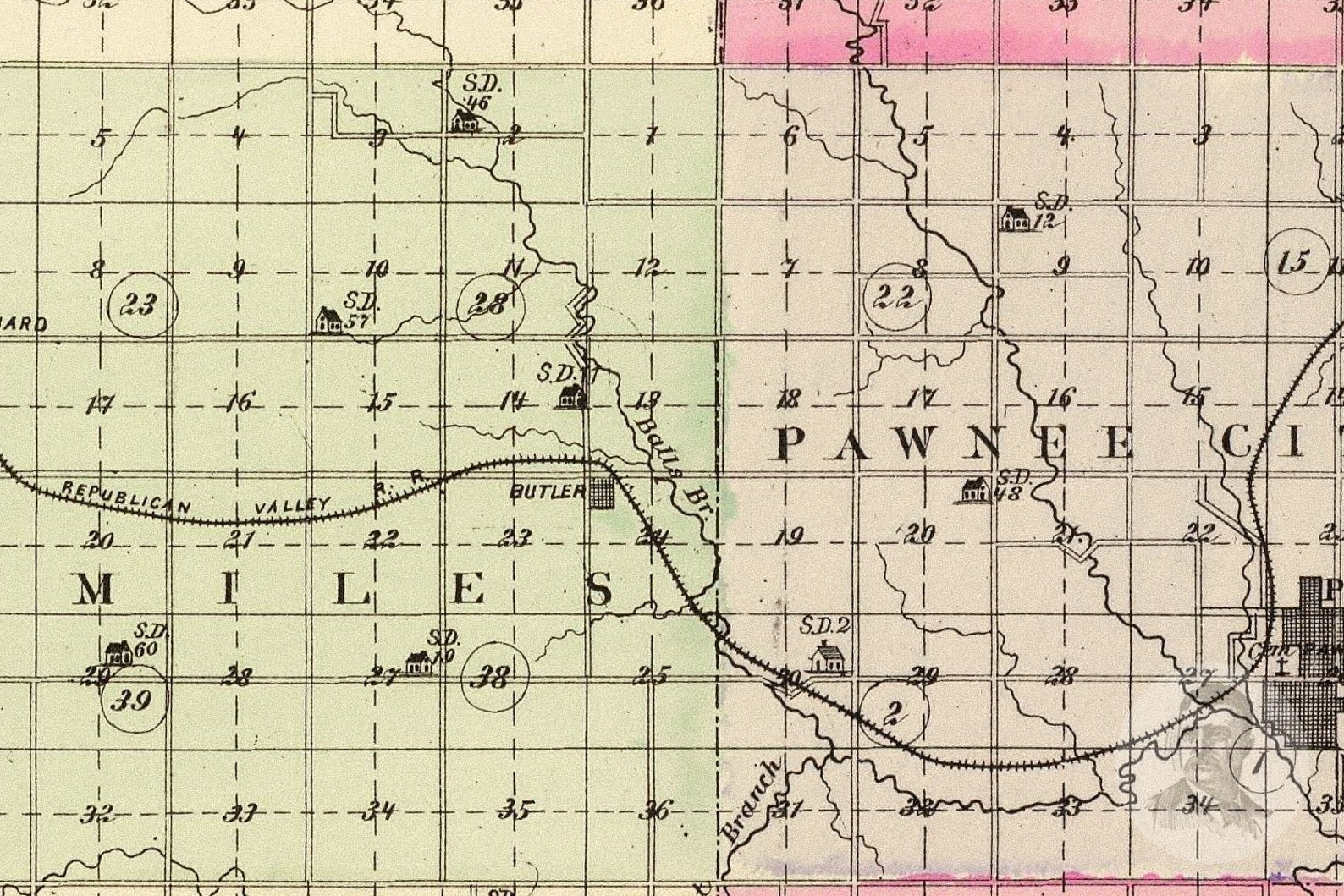 Vintage Pawnee County NE Map 1885 Old Nebraska Map Etsy