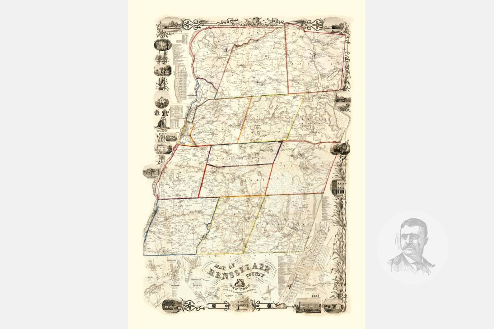 Vintage Rensselaer County Map 1854 Rensselaer County NY Land Etsy