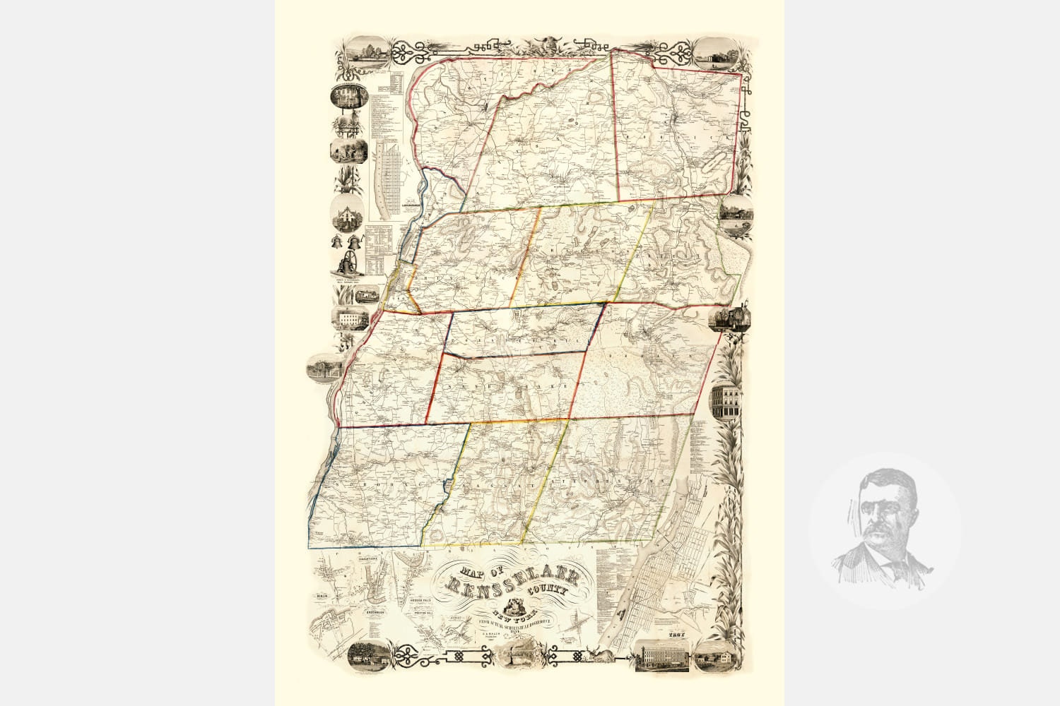 Vintage Rensselaer County Map 1854 Rensselaer County NY Land Etsy