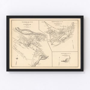 May include: Antique map of Gorham, Groveton, and Northumberland, New Hampshire. The map shows the towns' streets, rivers, and landmarks. The map is printed in black and white on a cream-colored background.