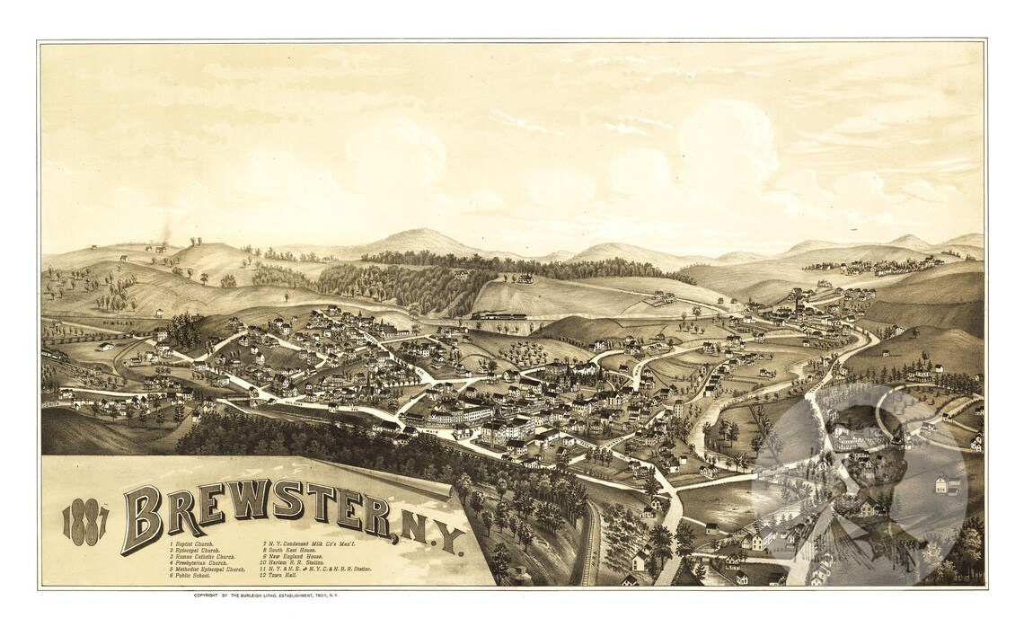 Vintage Brewster Map 1887 Old Map of Brewster New York Etsy
