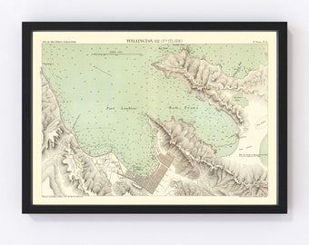 Wellington Map 1881, Vintage Wellington Map, Old Wellington Art, Wall Art Gift for Wellington History Lovers Retro Decor