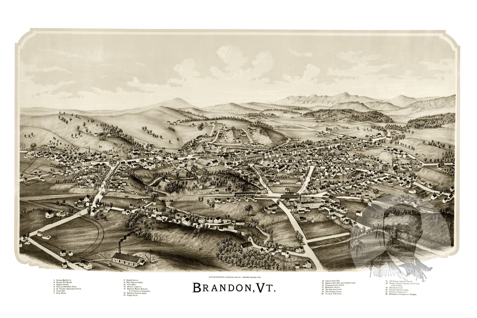 Vintage Brandon Map 1890 Old Map of Brandon Vermont Etsy