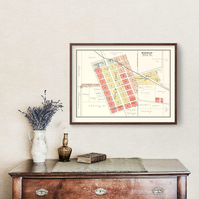 Kirklin Map 1903 Old Map of Kirklin Indiana Art Vintage Print Framed