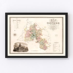 Oxford England Map 1834, Vintage Oxford England Map, Old Oxford England Art, Wall Art Gift for Oxford England History Lovers Retro Decor