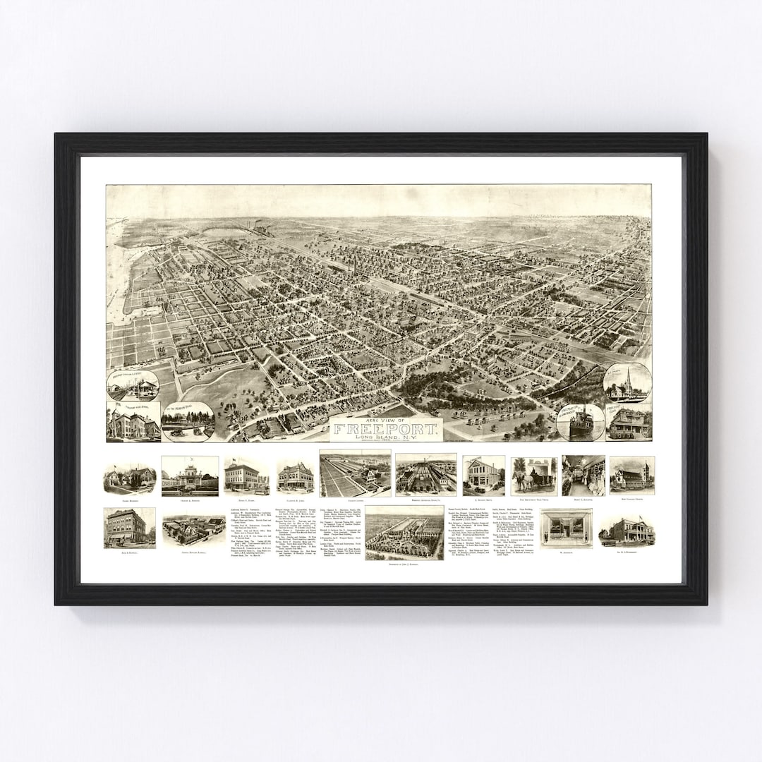 Freeport Map 1909 Old Map of Freeport New York Art Vintage Print Framed