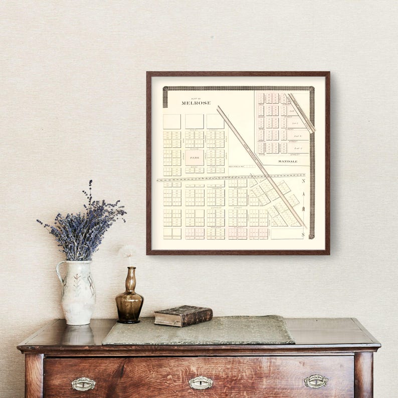 Melrose Map 1892 Old Map of Melrose Ohio Art Vintage Print Framed Canvas Portrait History