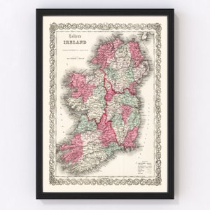 Ireland Map 1865, Vintage Ireland Map, Old Ireland Art, Wall Art Gift for Ireland History Lovers Retro Decor