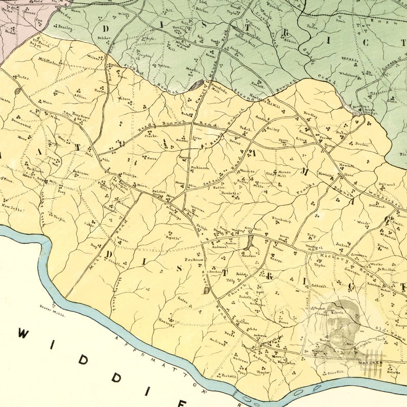 Chesterfield County Virginia Vintage Map From 1888 Old Etsy