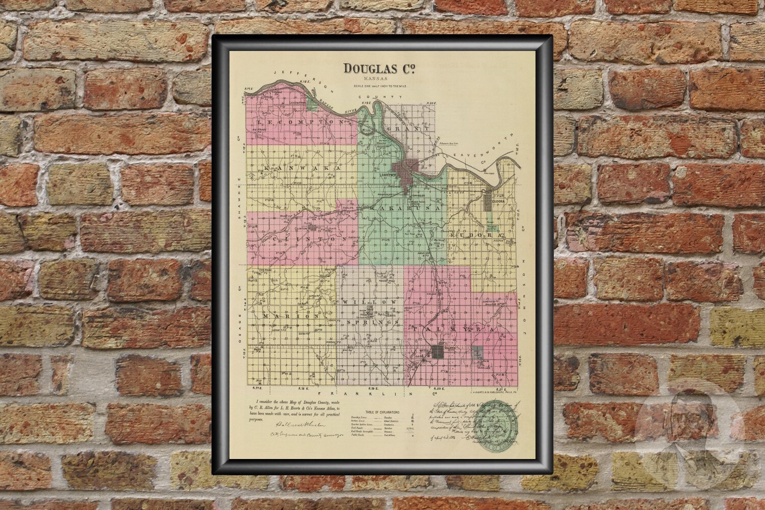 Vintage Douglas County KS Map 1887 Old Kansas Map Etsy