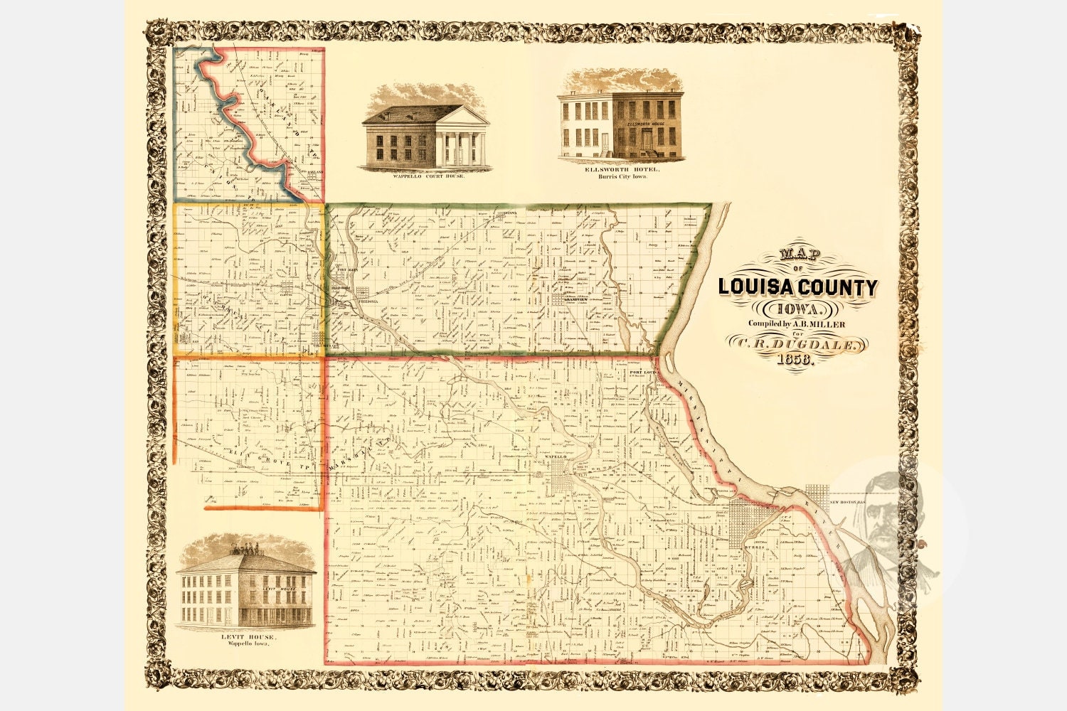 Vintage Louisa County Map 1858 Old Map of Louisa County Etsy